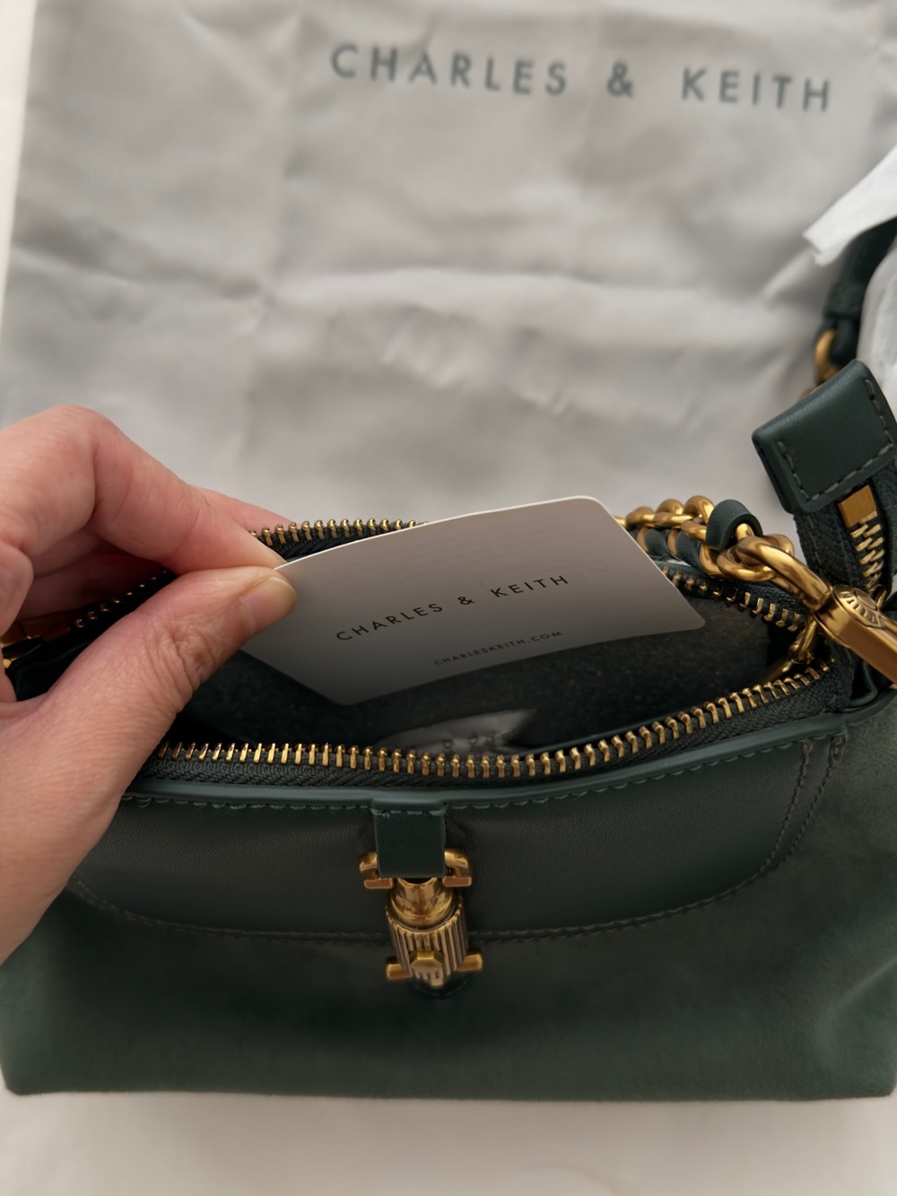 Charles & Keith Green Leather/Suede Crossbody Bag -NEW WITH TAG - Picture 6 of 7